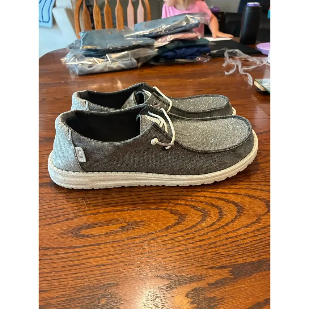 Hey Dude Wendy Metallic Sparkle Charcoal Gray Slip On Comfort Women's Size 11